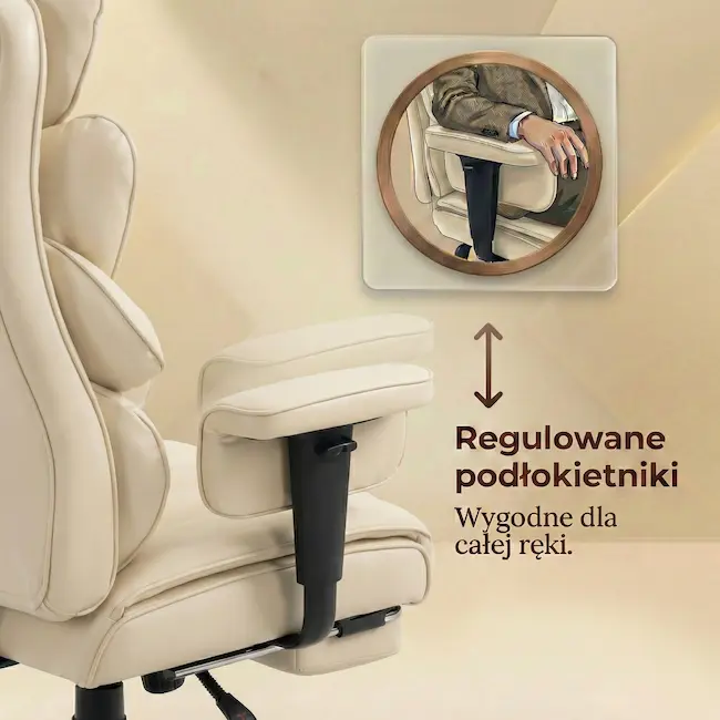 Duże regulowane podłokietniki w fotelu EP Magna beżowy