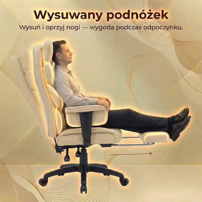Wysuwany podnóżek w beżowym fotelu EP Magna