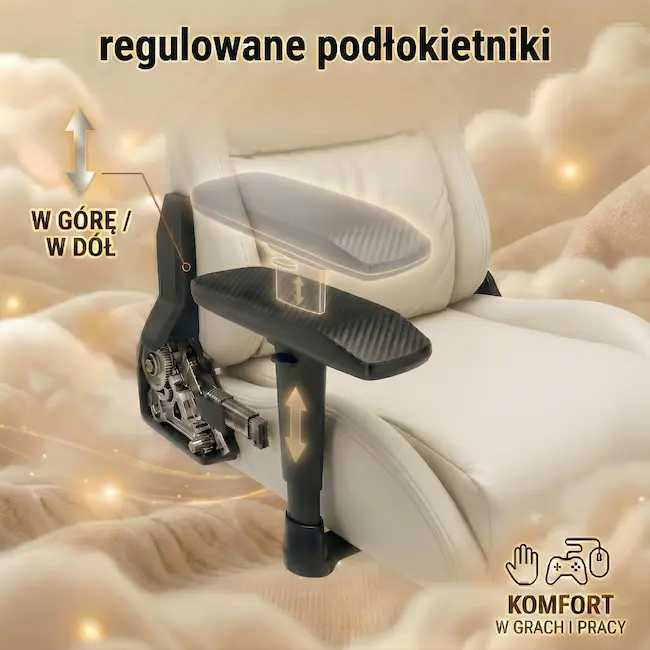 Regulowane w pionie podłokietniki beżowego fotela biurowego EP Elvon