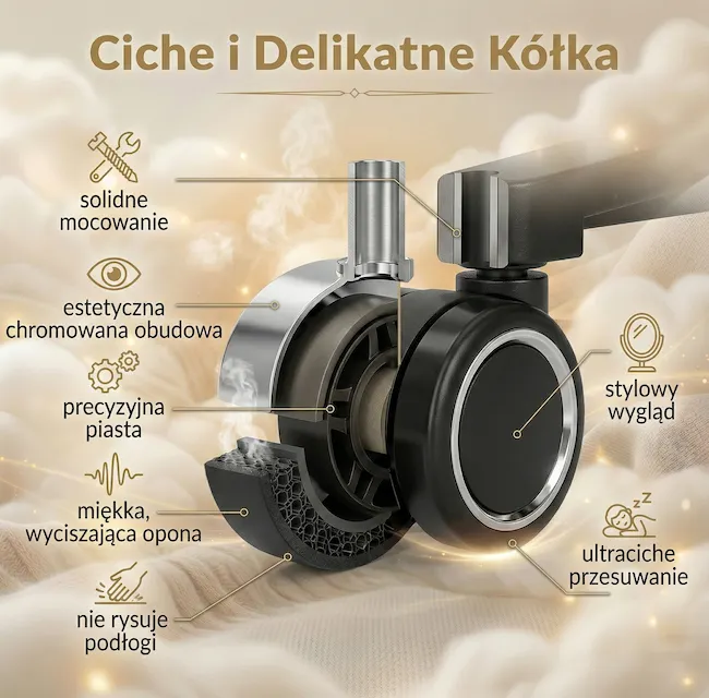 Bezpieczne ciche kółka poliuretanowe fotel EP Elvon kremowy