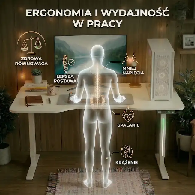 Ergonomiczna praca na stojąco przy biurku elektrycznym EP Flow