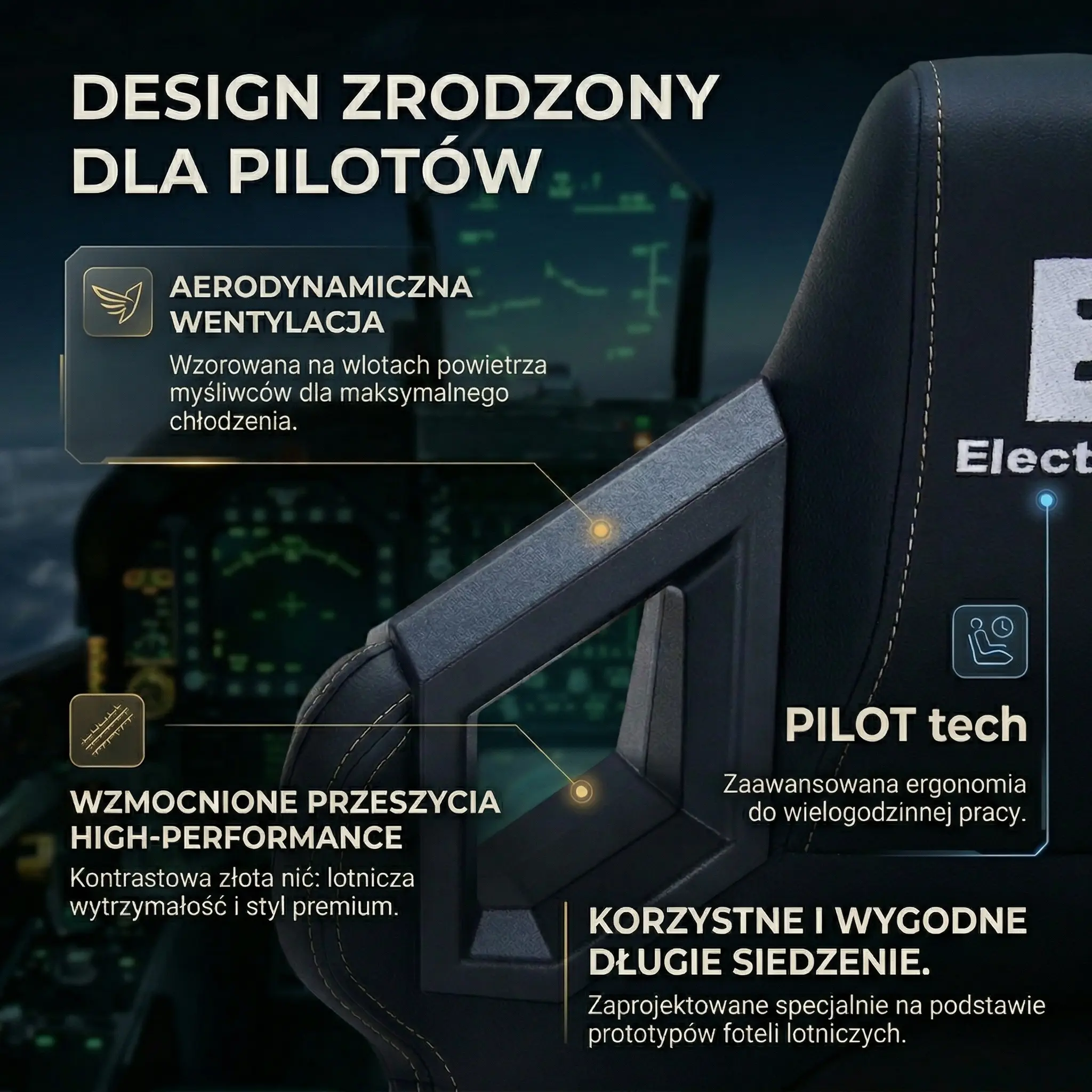Design inspirowany fotelami pilotów EP Titan fotel gamingowy