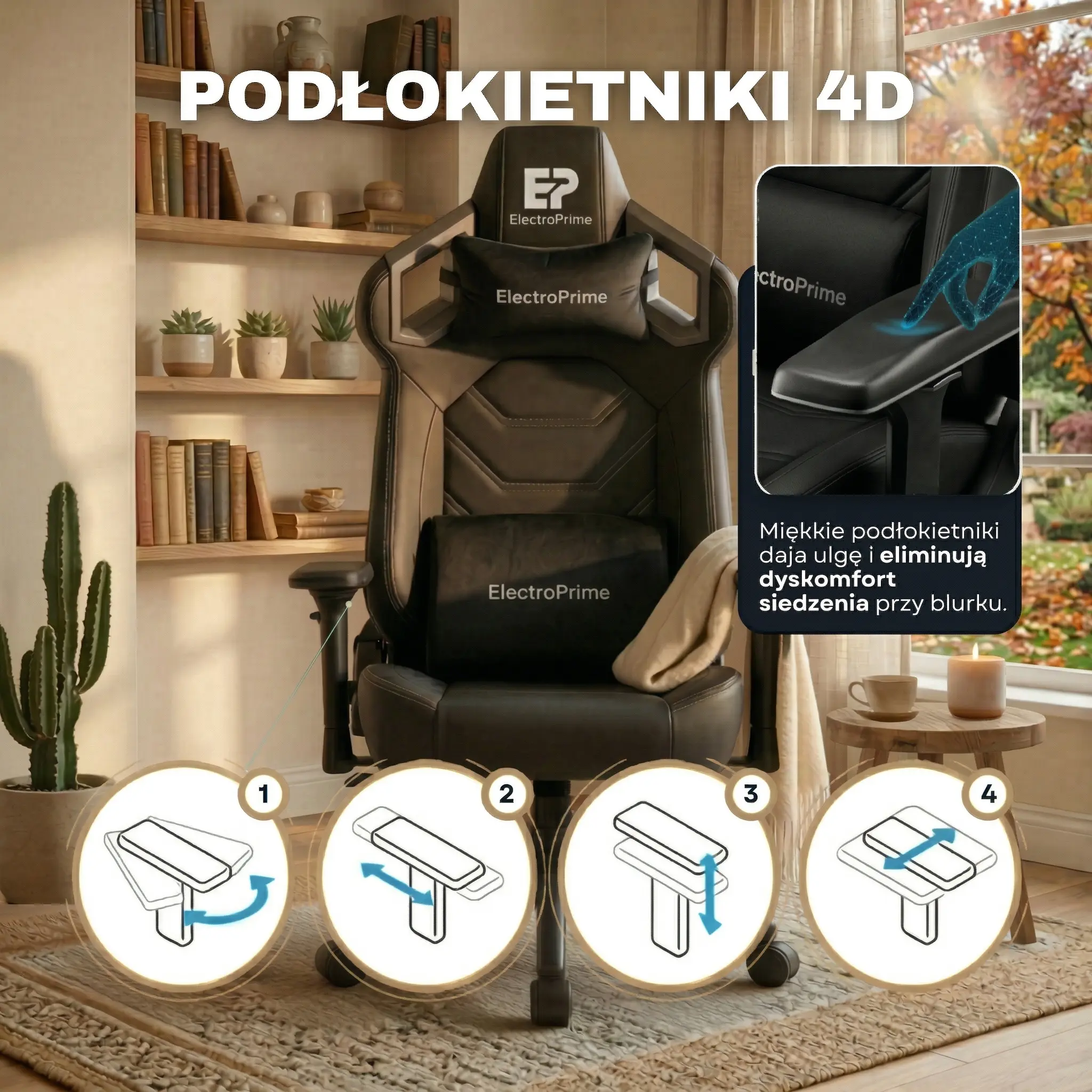 Zaawansowane regulowane podłokietniki 4D fotel EP Titan