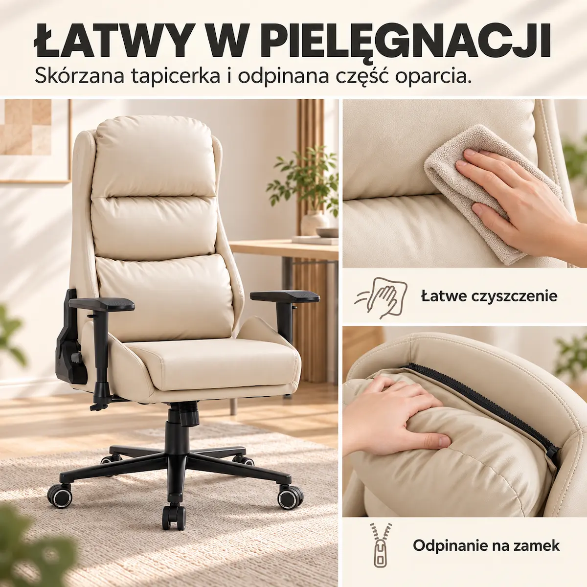 Łatwa w pielęgnacji tapicerka i zdejmowane poszycie oparcia EP Elvon