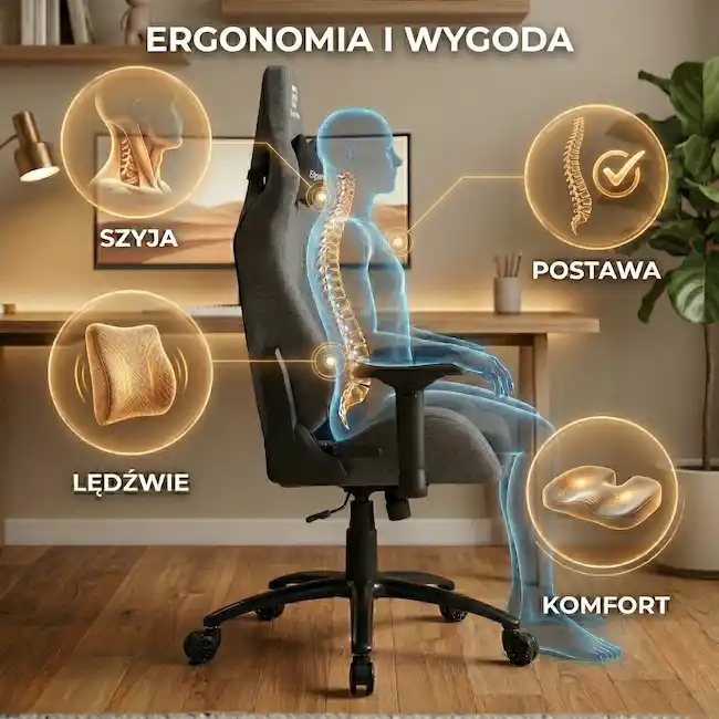 Ergonomiczne oparcie kręgosłupa szary fotel dla graczy EP Atlas