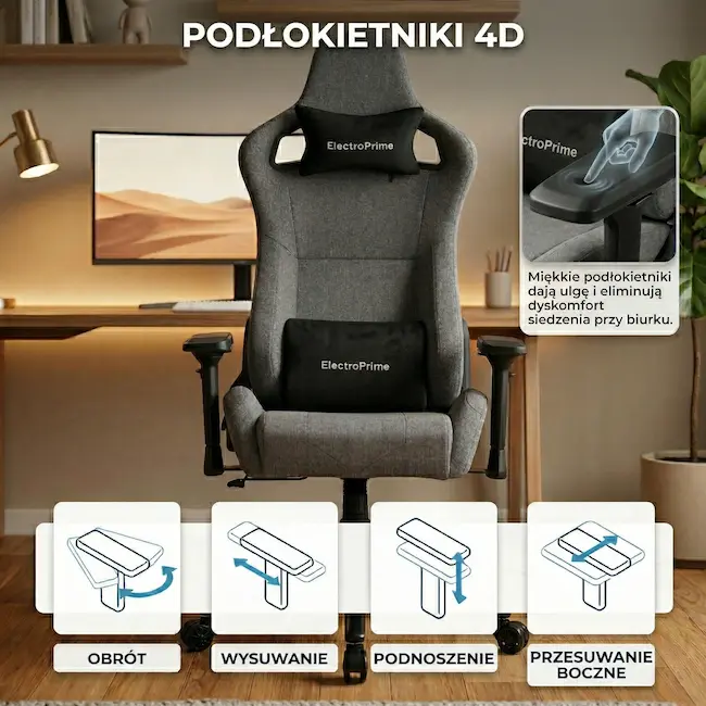 Regulowane podłokietniki 4D fotel gamingowy EP Atlas szary