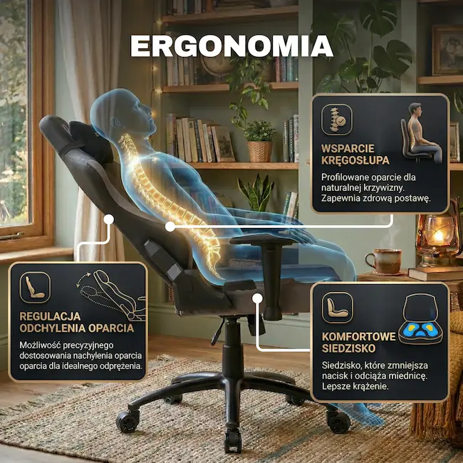 Ergonomiczne wsparcie kręgosłupa i wygodne siedzisko fotel EP Nova