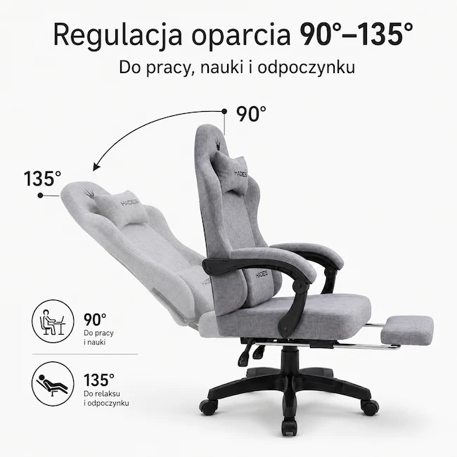 Płynna regulacja oparcia 135 stopni fotel gamingowy EP Hades