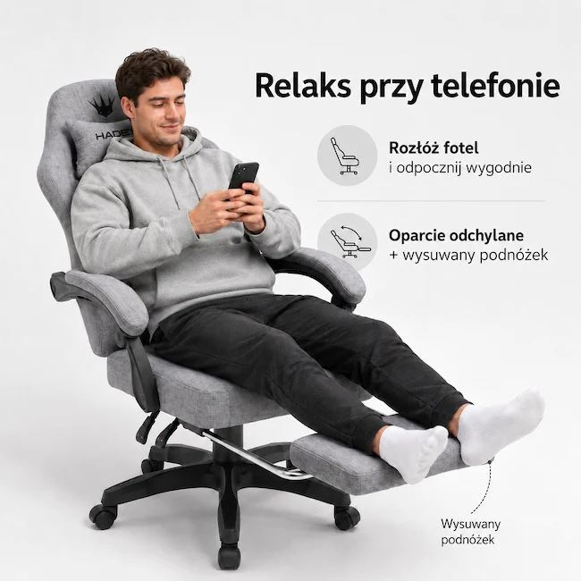 Wysuwany podnóżek dla wygody fotel gamingowy EP Hades szary