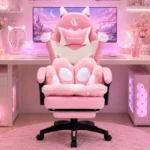 EP Lunaria Fotel gamingowy w stylu kawaii anime z podnóżkiem różowo-biały