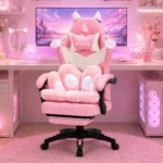 EP Lunaria Fotel gamingowy w stylu kawaii anime z podnóżkiem różowo-biały - obrazek 2