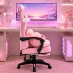 EP Lunaria Fotel gamingowy w stylu kawaii anime z podnóżkiem różowo-biały - obrazek 4