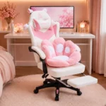 EP Lunaria Fotel gamingowy w stylu kawaii anime z podnóżkiem biało-różowy - obrazek 3