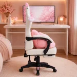EP Lunaria Fotel gamingowy w stylu kawaii anime z podnóżkiem biało-różowy - obrazek 4