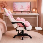EP Lunaria Fotel gamingowy w stylu kawaii anime z podnóżkiem biało-różowy - obrazek 5