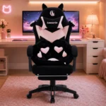 EP Lunaria Fotel gamingowy w stylu kawaii anime z podnóżkiem czarno-różowy