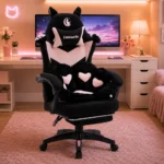 EP Lunaria Fotel gamingowy w stylu kawaii anime z podnóżkiem czarno-różowy - obrazek 2
