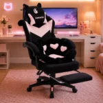 EP Lunaria Fotel gamingowy w stylu kawaii anime z podnóżkiem czarno-różowy - obrazek 3