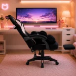 EP Lunaria Fotel gamingowy w stylu kawaii anime z podnóżkiem czarno-różowy - obrazek 4