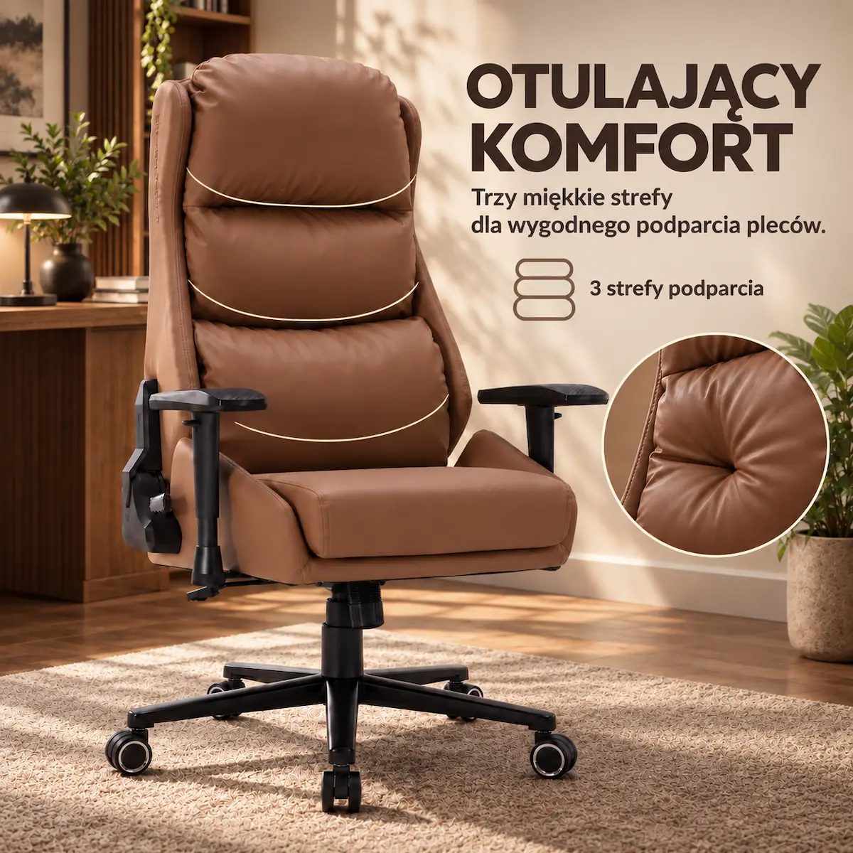 Miękkie trzy strefy oparcia kawowego fotela biurowego EP Elvon