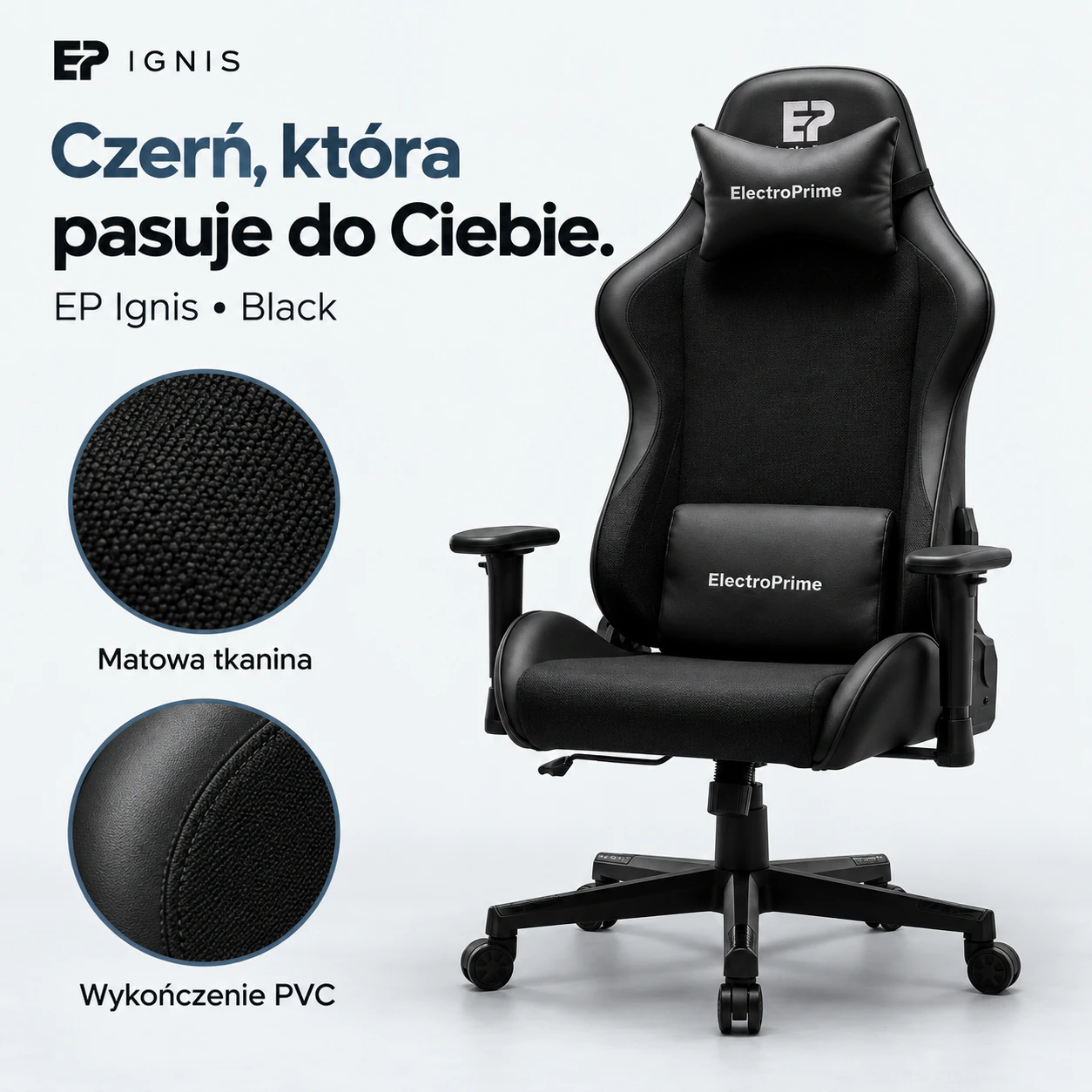 EP Ignis czarny fotel gamingowy – elegancki nowoczesny design