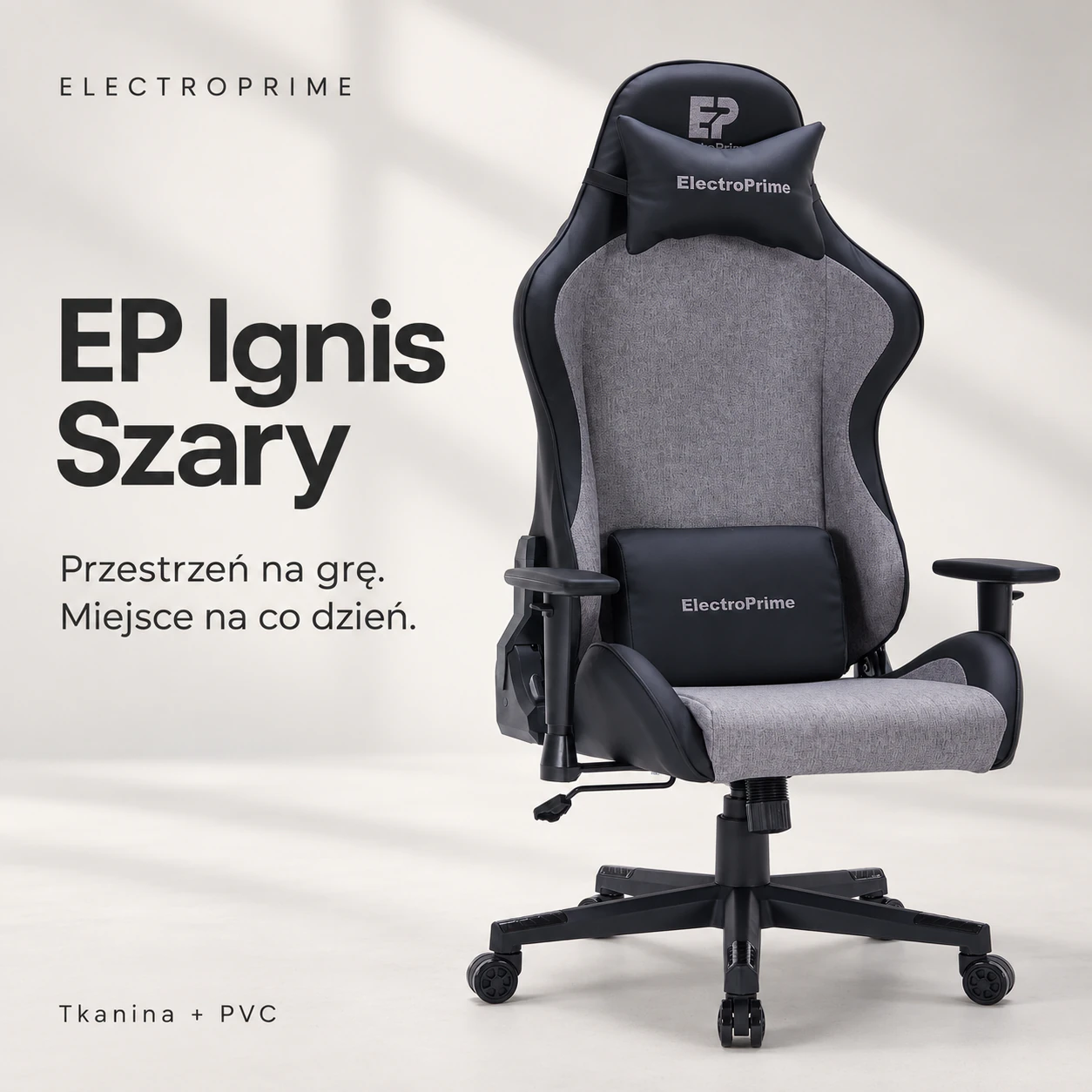EP Ignis szary fotel gamingowy – nowoczesny design